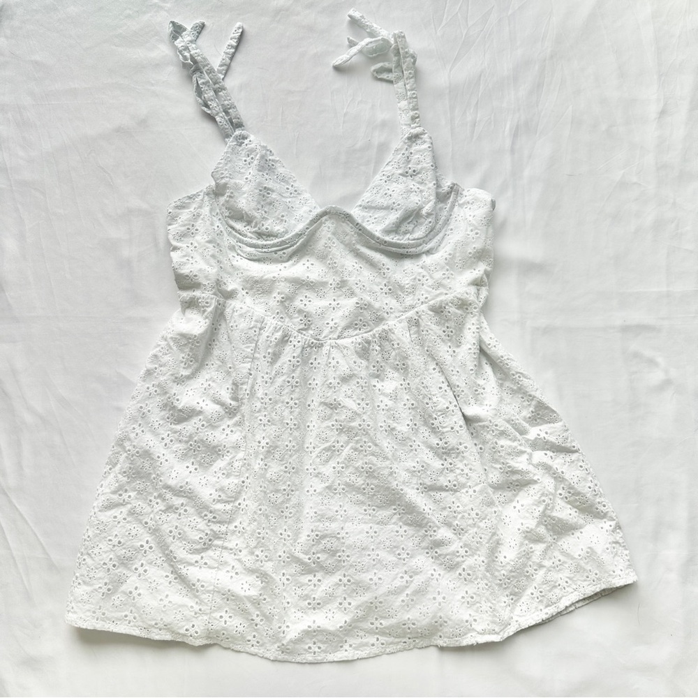 Garage Eyelet & Bow Strap Sundress Cottagecore Boho Vacation 🧁 Size Extra Large